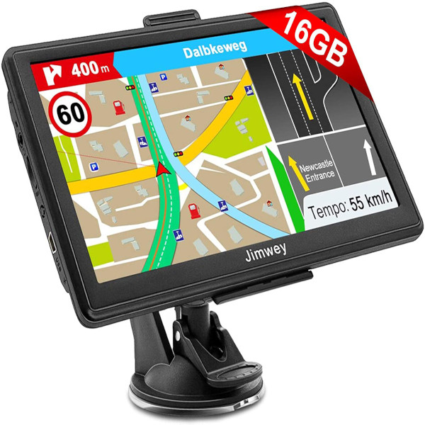 Jimwey GPS Navi Navigation für Auto LKW PKW 7 Zoll 16GB Lebenslang Kostenloses Kartenupdate Navigationsgerät mit POI Blitzerwarnung Sprachführung Fahrspurassistent 2019 Europa UK 52 Karten 